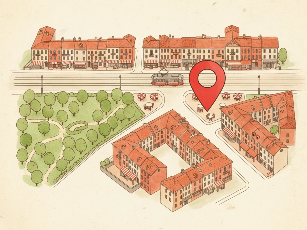 A hand-drawn style map of Leichhardt with Scalini Lane marked just off Norton Street, a short walk from the light rail.